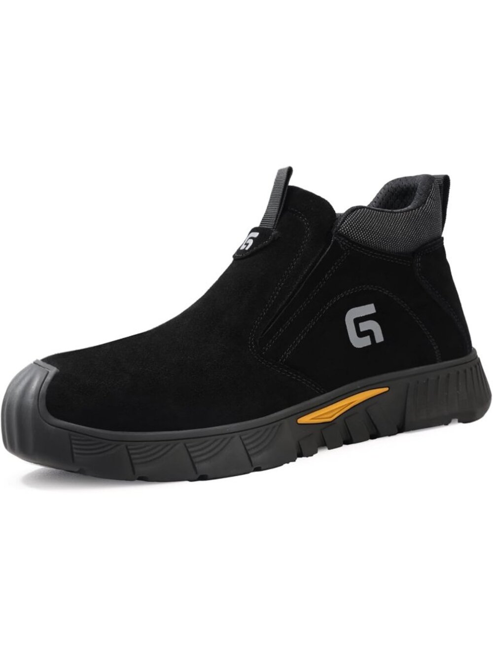 Men's Black Fireproof Shoes Casual Slip On Steel Toe Mid Top Jobsite Work Boots